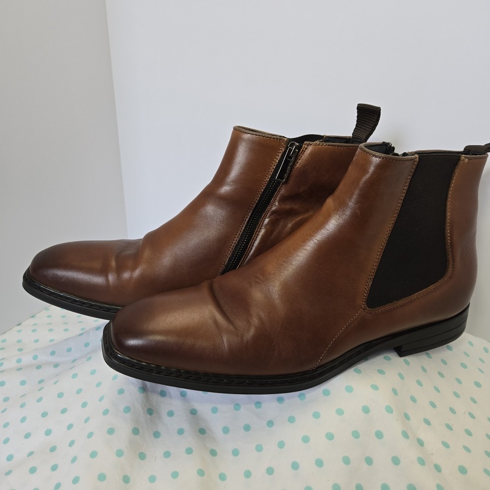 Karl Lagerfeld Mens Size 12 Chelsea Boots Cognac Side Zip **BROKEN TAB**